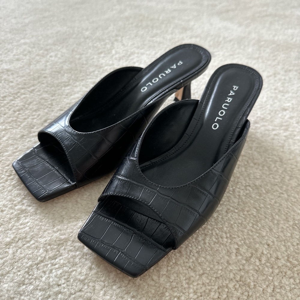Black leather heels